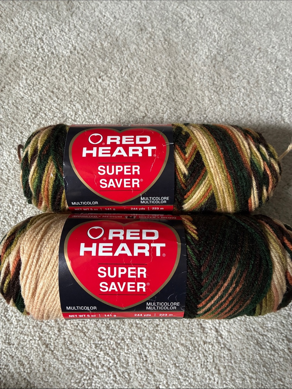 Red Heart Super Saver Multicolor Yarn - Earth Tone Green & Brown